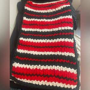 Red, Dark green, and White Striped Handmade Throw Blanket
